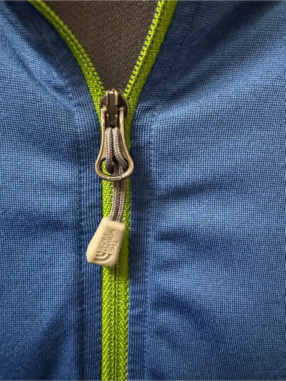 The North Face Blue Quarter-Zip with Gray Panels and Lime Accent
